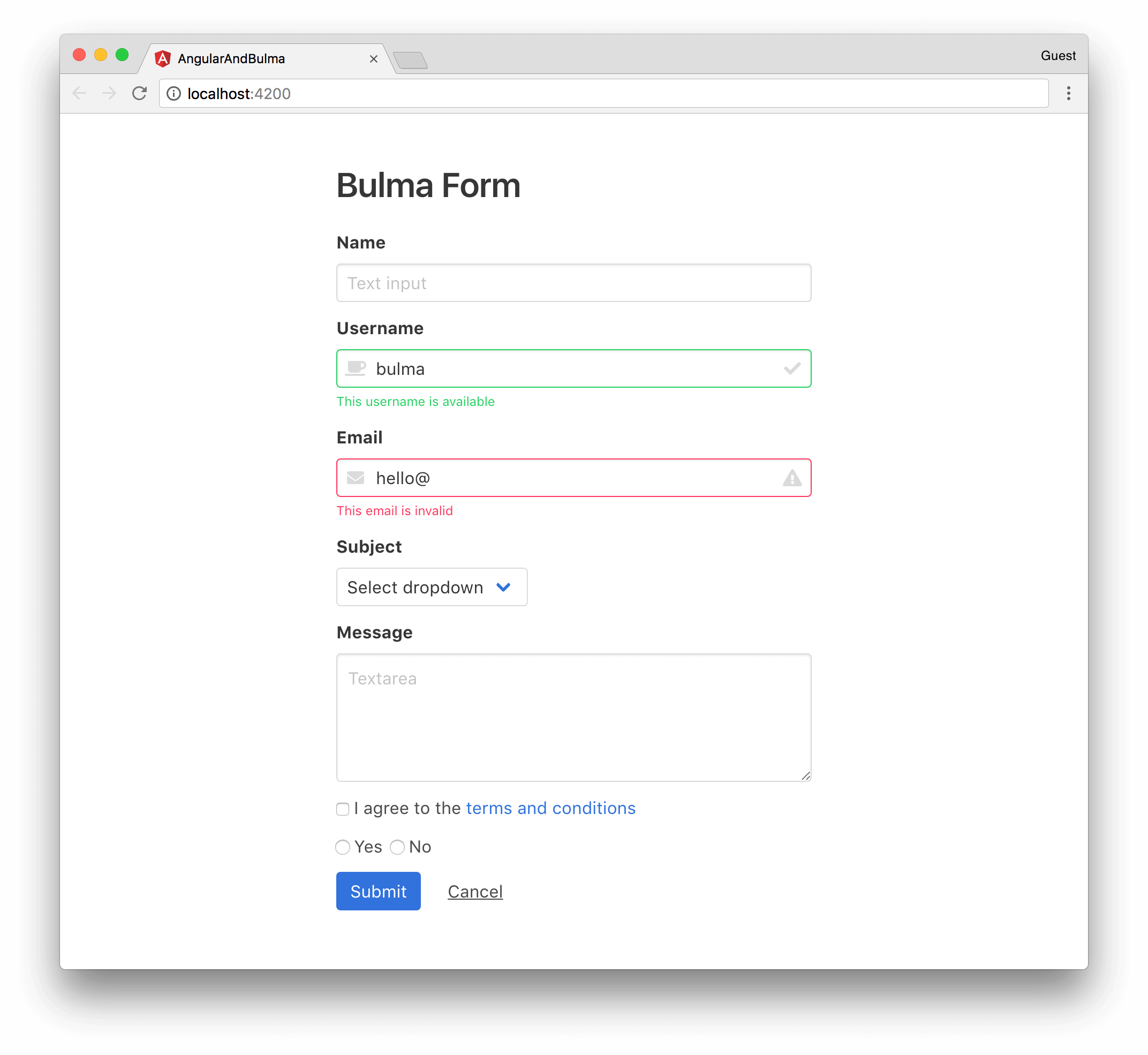 Styled Angular app with Bulma