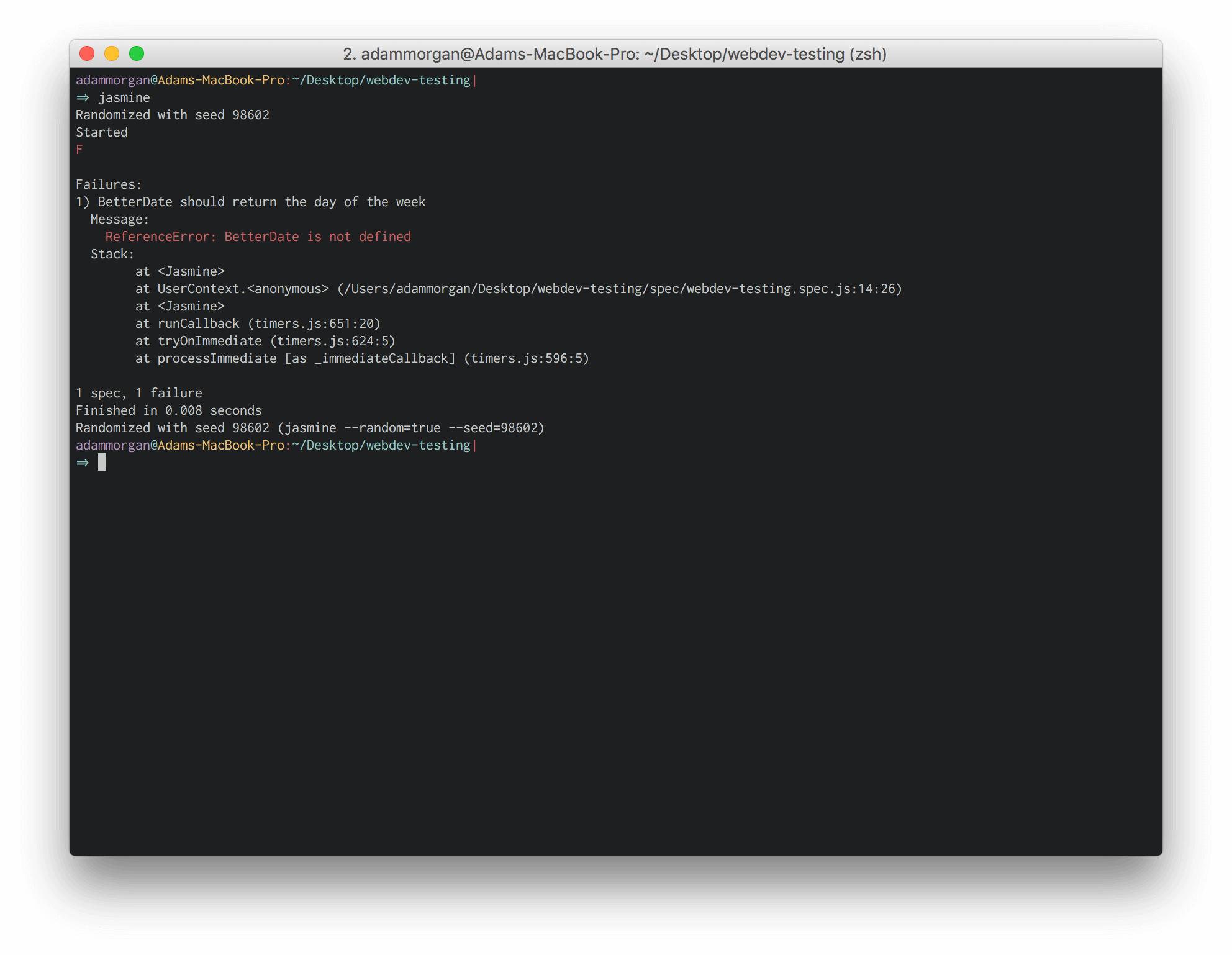 First test, failing state