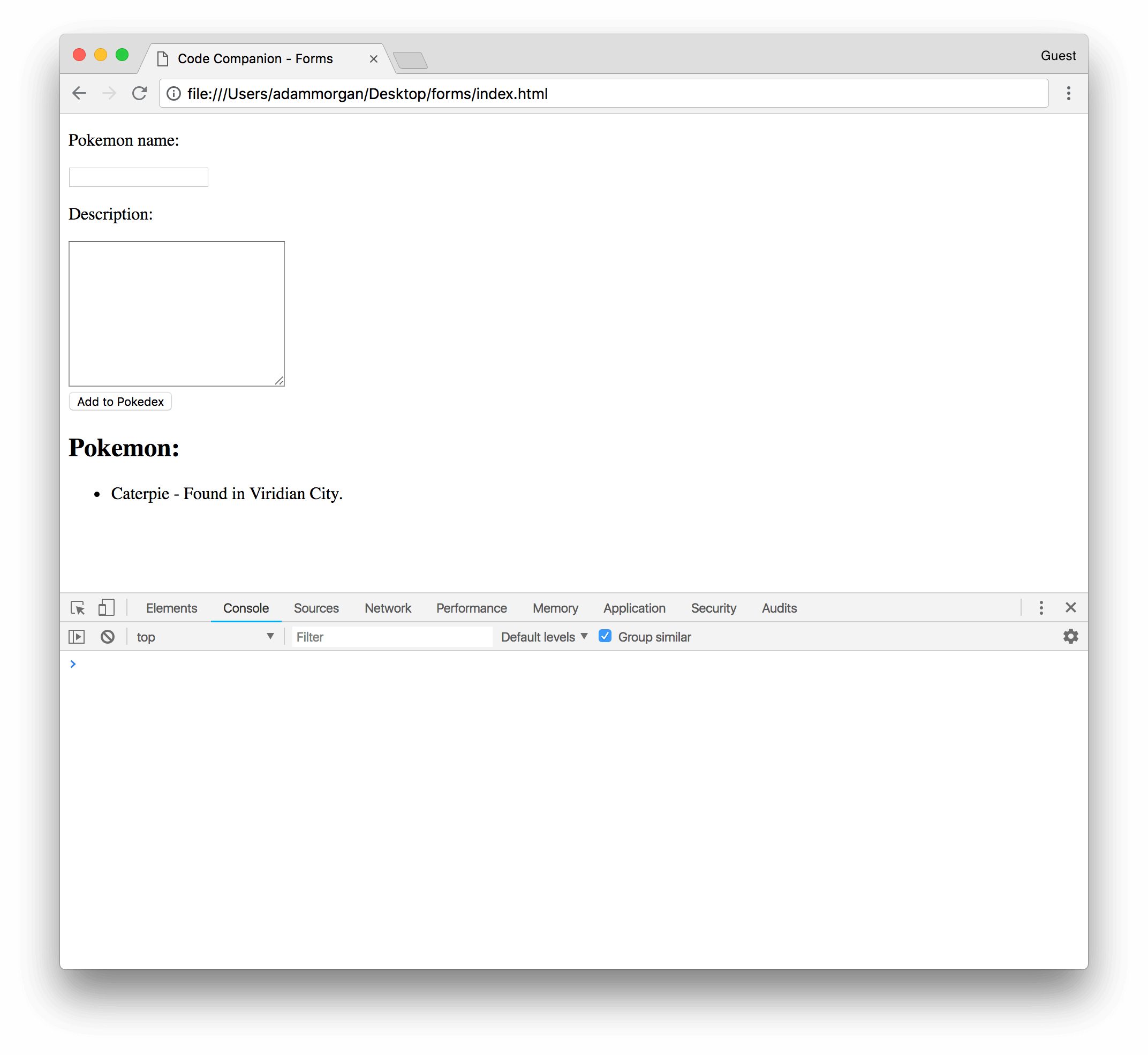 Resetting the form