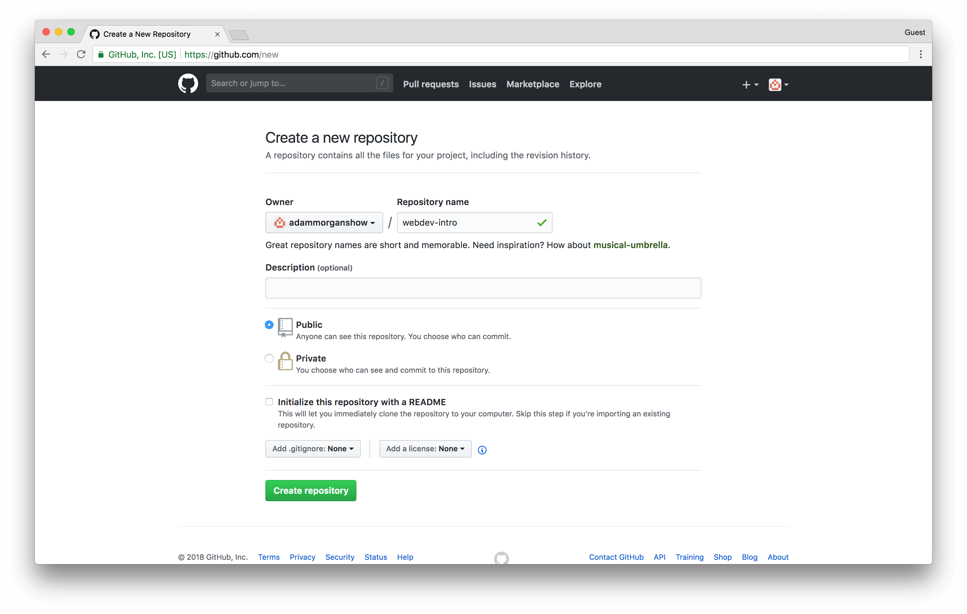 Creating a GitHub repository