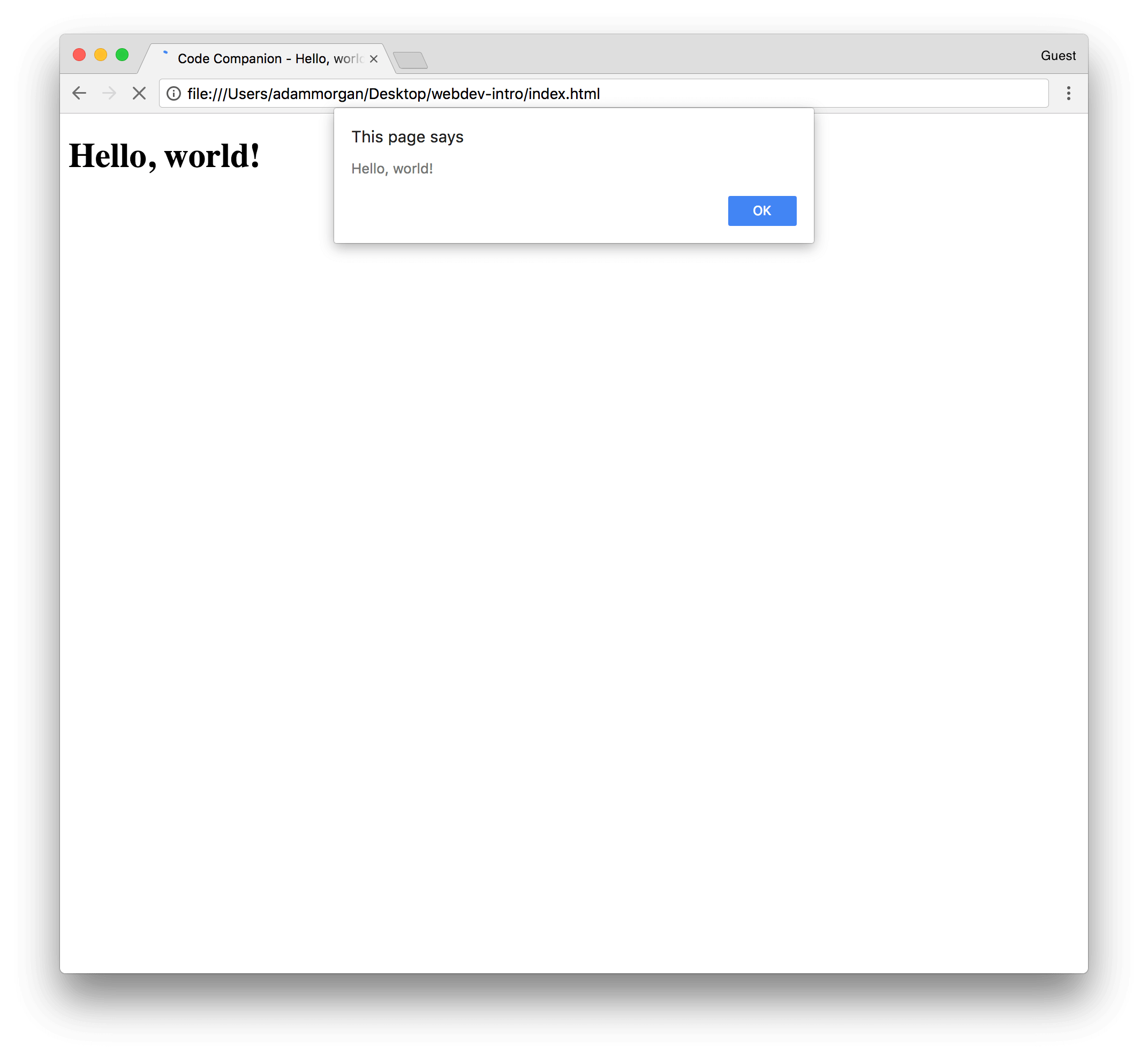 HTML hello world with alert