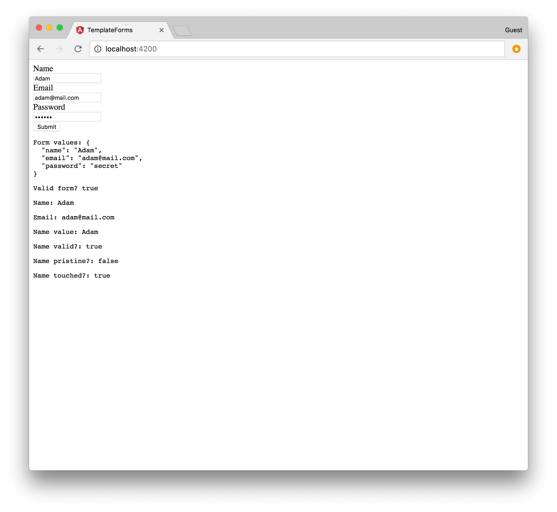 Tracking form values